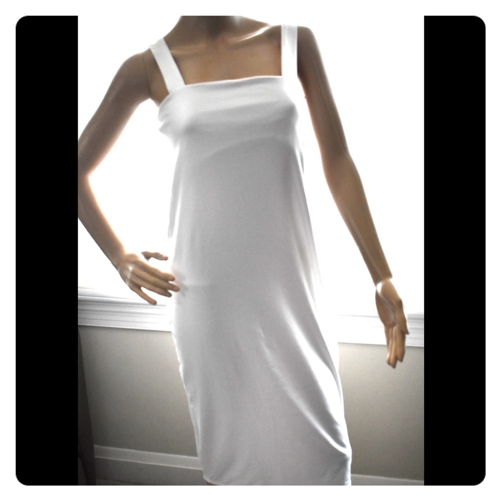 boohoo long white scoop neck jersey dress